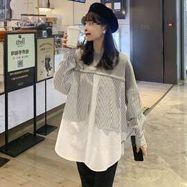 小个子套装春装条纹拼接衬衫孕妇装个性时尚设计减龄感孕妇上衣