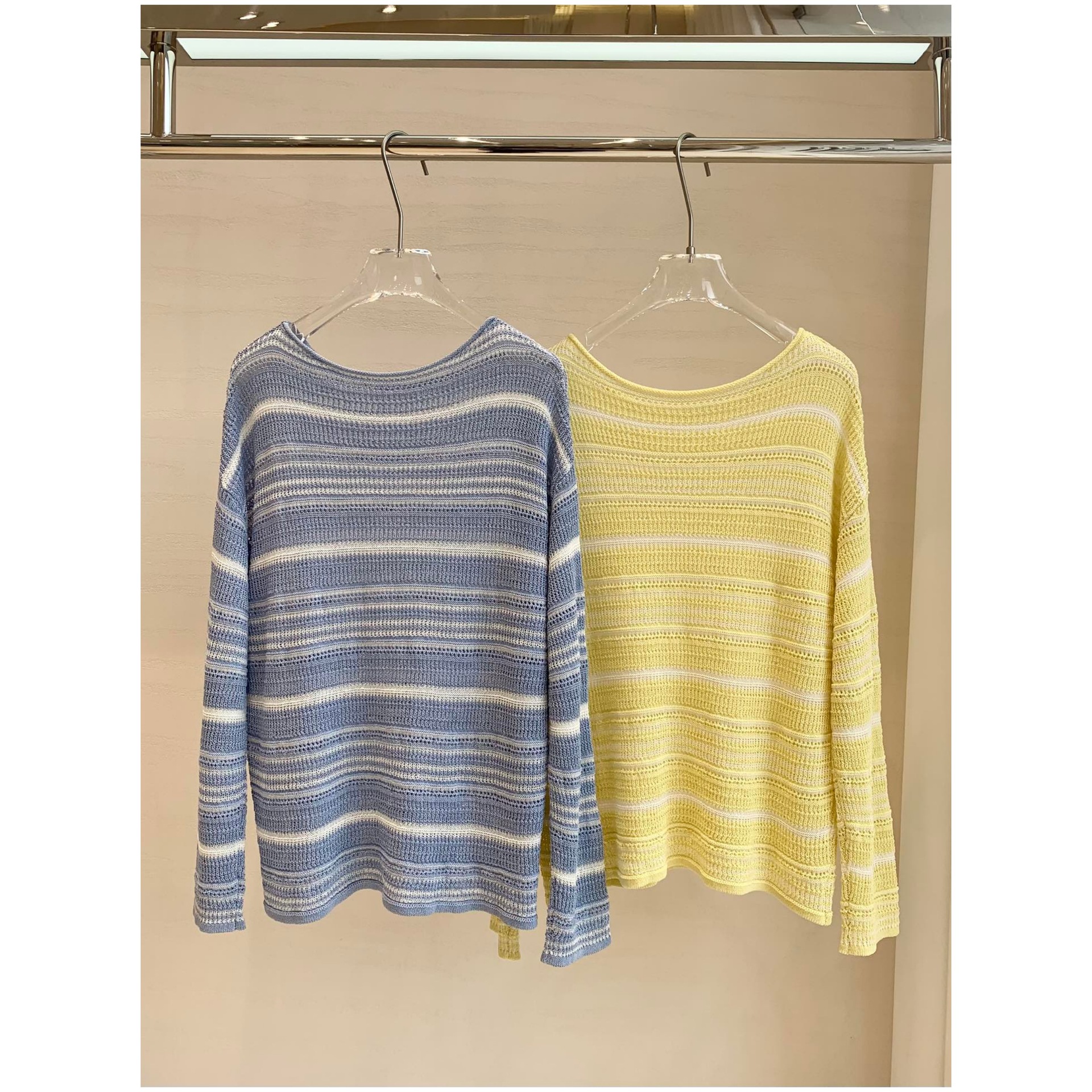 25SS/南油高货 19%纳米丝  J家秋日氛围感圆领条纹长袖套头针织衫