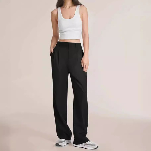 Commuter slim-fit pocketed high-waisted wide-leg pants, versatile with belt, women's wide-leg casual suit pants