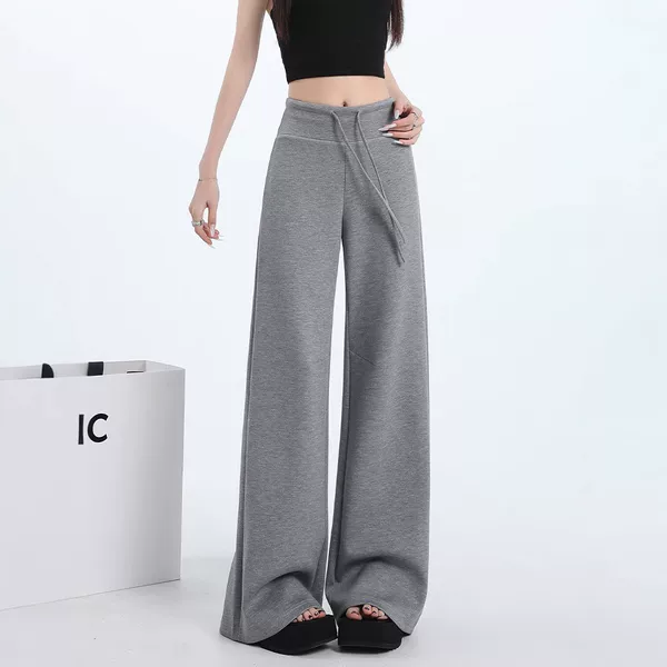 Yoga Sports Pants for Women, Casual Pants with a Lazy Style, High-Waisted Drawstring Sweatpants, Straight Loose Fit with a Draping Feel, Slightly Flared Wide-Leg Pants