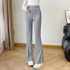 秋冬の女性向けの新しいマイクロフレアもち米パンツ、スリットジッパーストレートカジュアルで多用途なスポーツパンツ