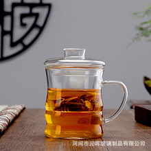 源头厂货耐热玻璃泡茶竹节杯透明玻璃水杯带漏盖玻璃茶杯套杯批发