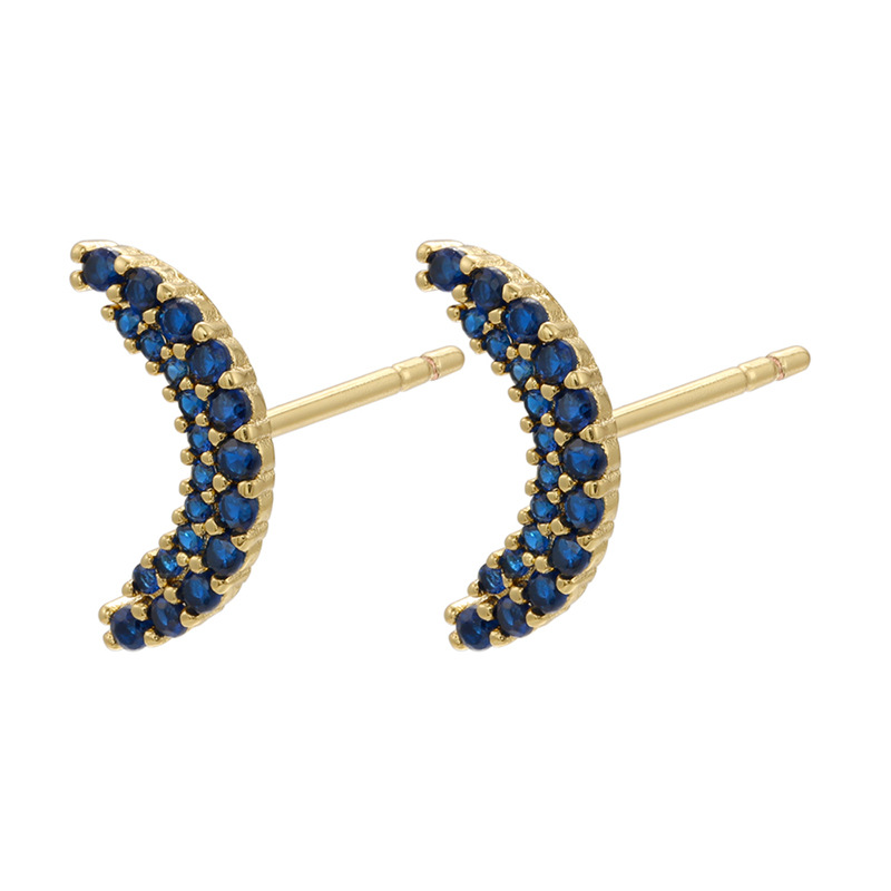 Micro Inlaid Zircon Colorful Crystals Stud Earrings Moon Flowers Pattern Stud Earrings