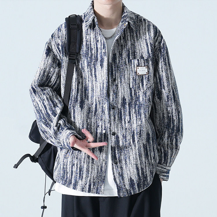 Otoño nueva moda nacional abrigo de solapa primavera y otoño suelta retro de gama alta camisa casual chaqueta administrativa hombres