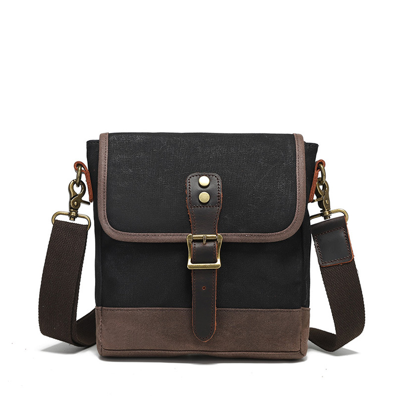 Bolso de hombro de lona retro del fabricante, bolso cruzado de moda, bolso de pecho pequeño resistente al desgaste, maletín de cuero genuino para hombre, Ama