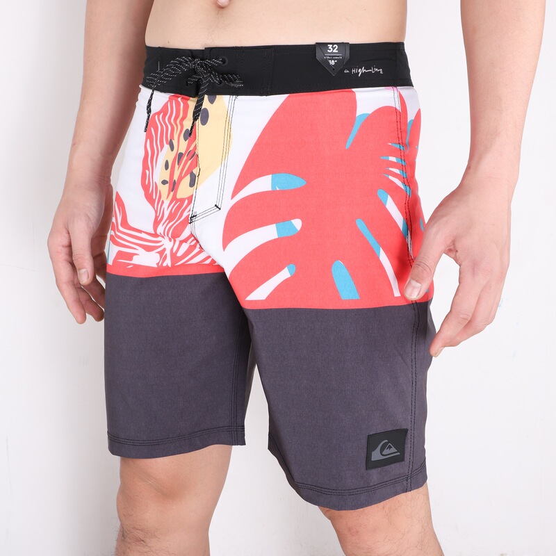 Summer Printed Red Micro-elastic Spot Thin European and American Casual Straight Men's Beach Pants Fitness Surfing Shorts