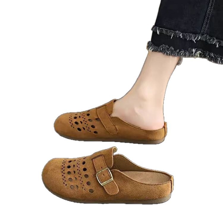 Baotou sandalias para mujeres 2026 verano nuevo agujero de vestir zapatos agujero medio hueco Bourken retro zapatillas casuales perezosas