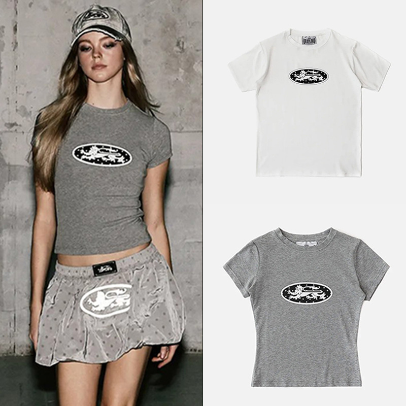 Korean Badblood Bcac Series Sexy Short-Sleeved T-Shirt Women's Niche Design Sports American Round Neck Top