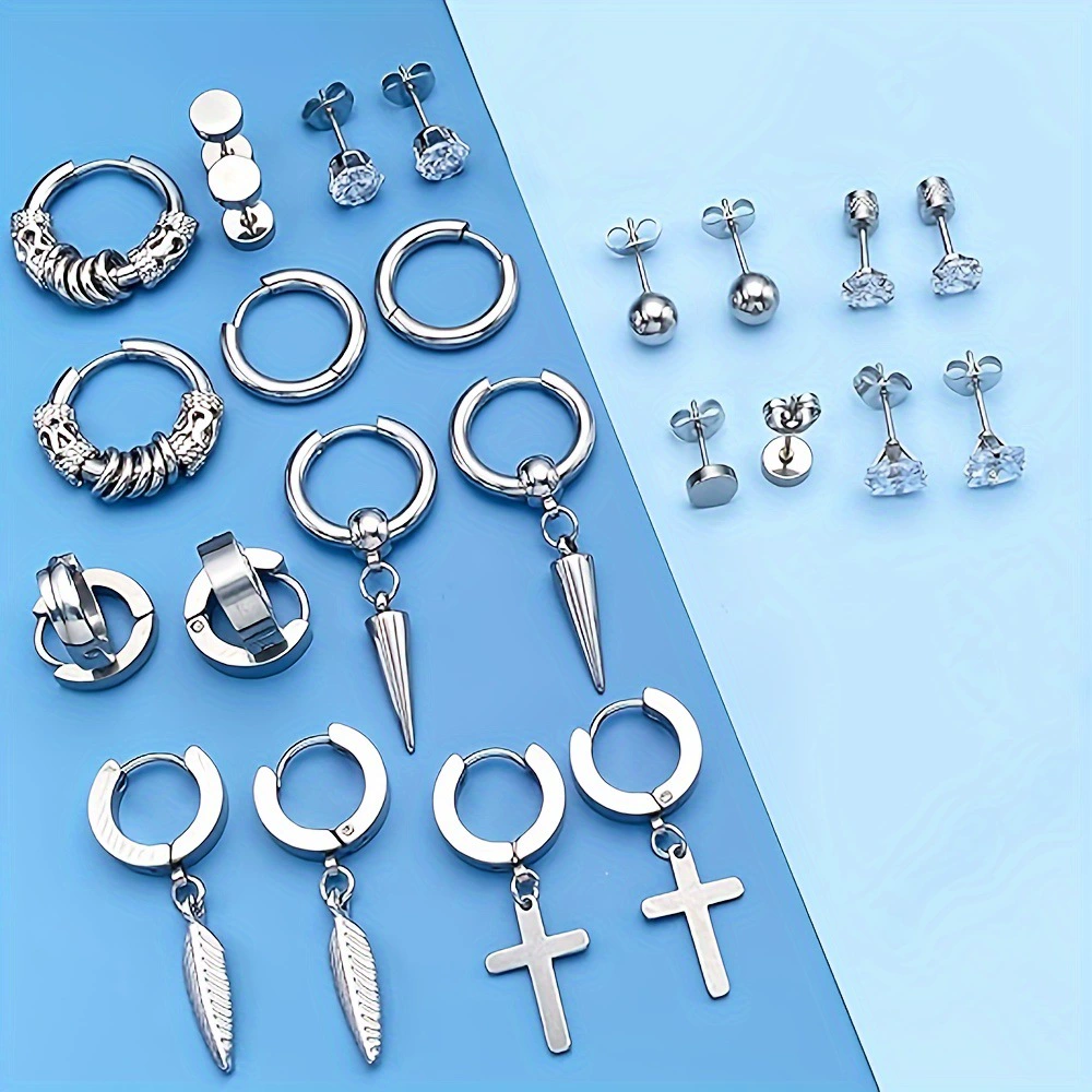 Серьги из нержавеющей стали, подвески, цирконий, набор, 13 пар