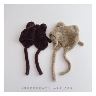 Japanese Soft Waxy Hair Children's Ear Protection Hat Autumn and Winter Kitten Ear Tail Solid Color Knitted Hat for Boys and Girls