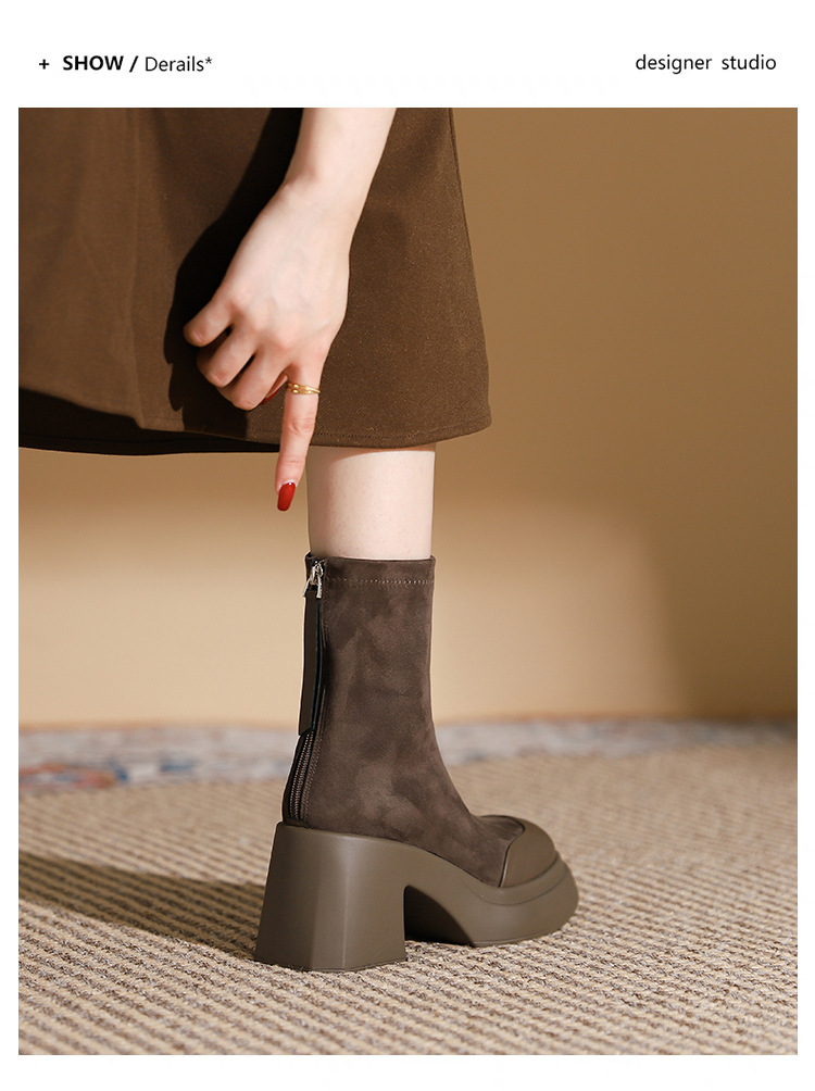 Bottes courtes Martin à talons hauts de 8CM et semelle épaisse pour femmes, bottes fines et élastiques, nouvelle collection 2024_voghion.com