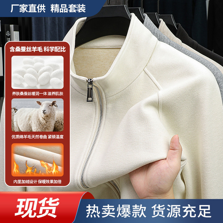 2025 New Wool Mulberry Silk Stand Collar Thickeneded Men's Jacket Thickeneded Warm and Cold-Proof Polar Fleece Jacket for Men