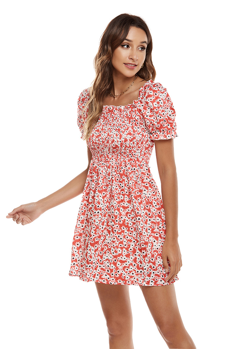 printing square collar short sleeve dress NSCX39444