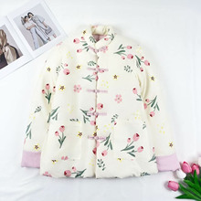 女士棉袄手工盘扣立领棉衣外套棉服秋冬加厚纯棉新中式宽松碎花