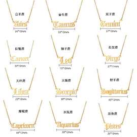 欧美时尚新款不锈钢十二星座古英文项链个性简约百搭锁骨链现货