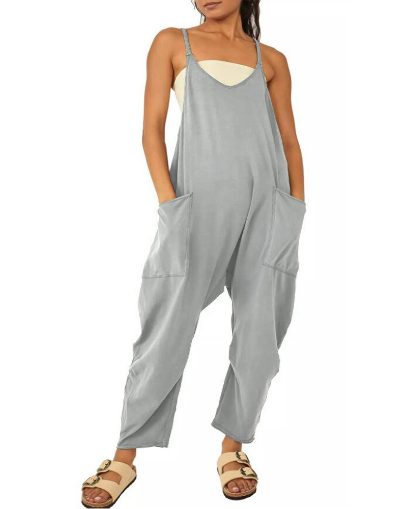 2022 mujeres europeas y americanas ropa Amazon tamaño estación independiente popular color sólido cremallera parche bolsa Sling jumpsuit grasa cadera Pantalones