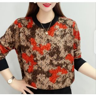 ディザトーンのファッションのデジタルプリントの長袖tシャツの女性の秋の新型のお母さんはゆったりした丸首のプルオーバーの中で老いています。|undefined