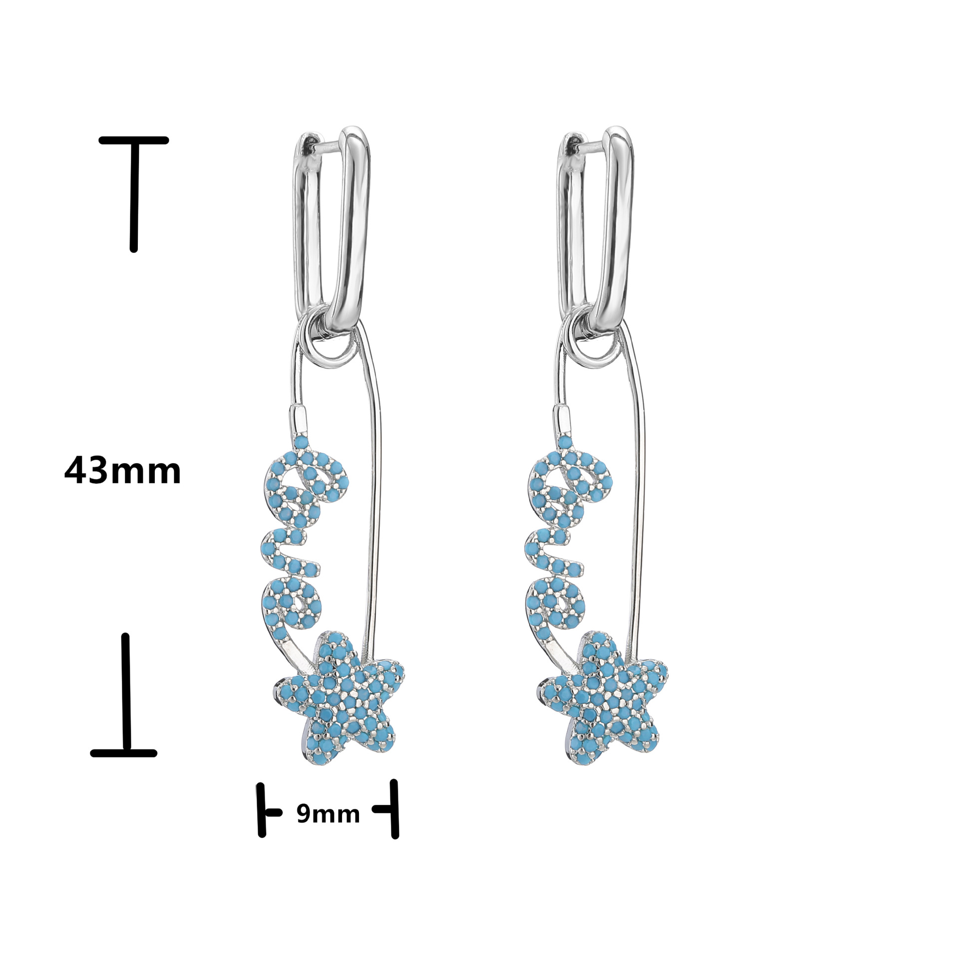 Jewelry Micro-inlaid Colored Zircon Earrings Five-pointed Star English Alphabet Pin Earrings Jewelry display picture 4