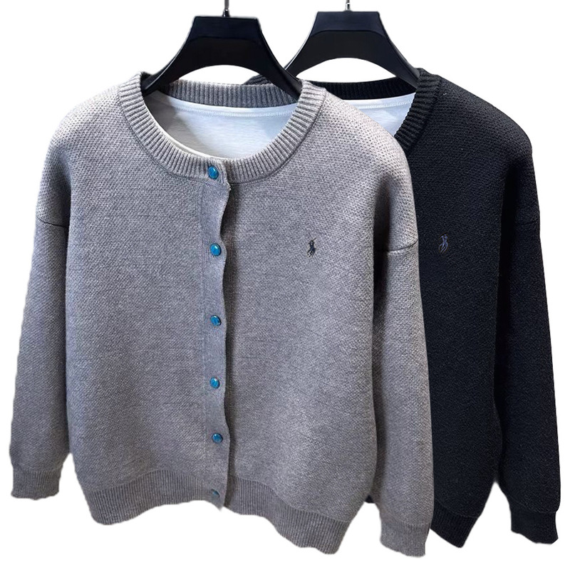 Cross-Border Popular European Size Large Size Embroidered Cardigan Sweater Men's Jacket Turquoise Button Trendy Factory Wholesale