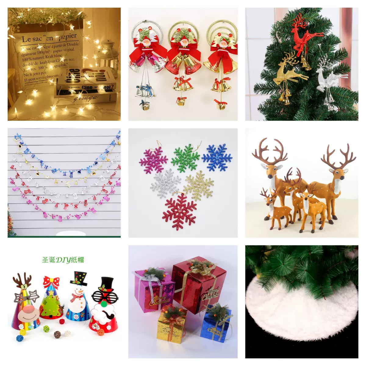 圣诞树装饰品圣诞节鹿铃铛挂件led星星灯串圣诞节场景装饰布置