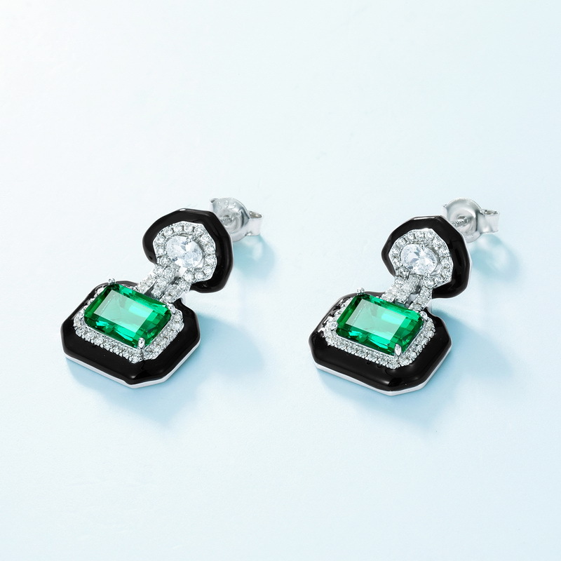 1 Pair Elegant Retro Lady Geometric Square Polishing Inlay Lab-grown Gemstone Sterling Silver Lab-grown Gemstone Earrings display picture 1