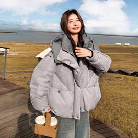设计感防风连帽立领羽绒服女2025冬季休闲韩范短款加厚白鸭绒外套