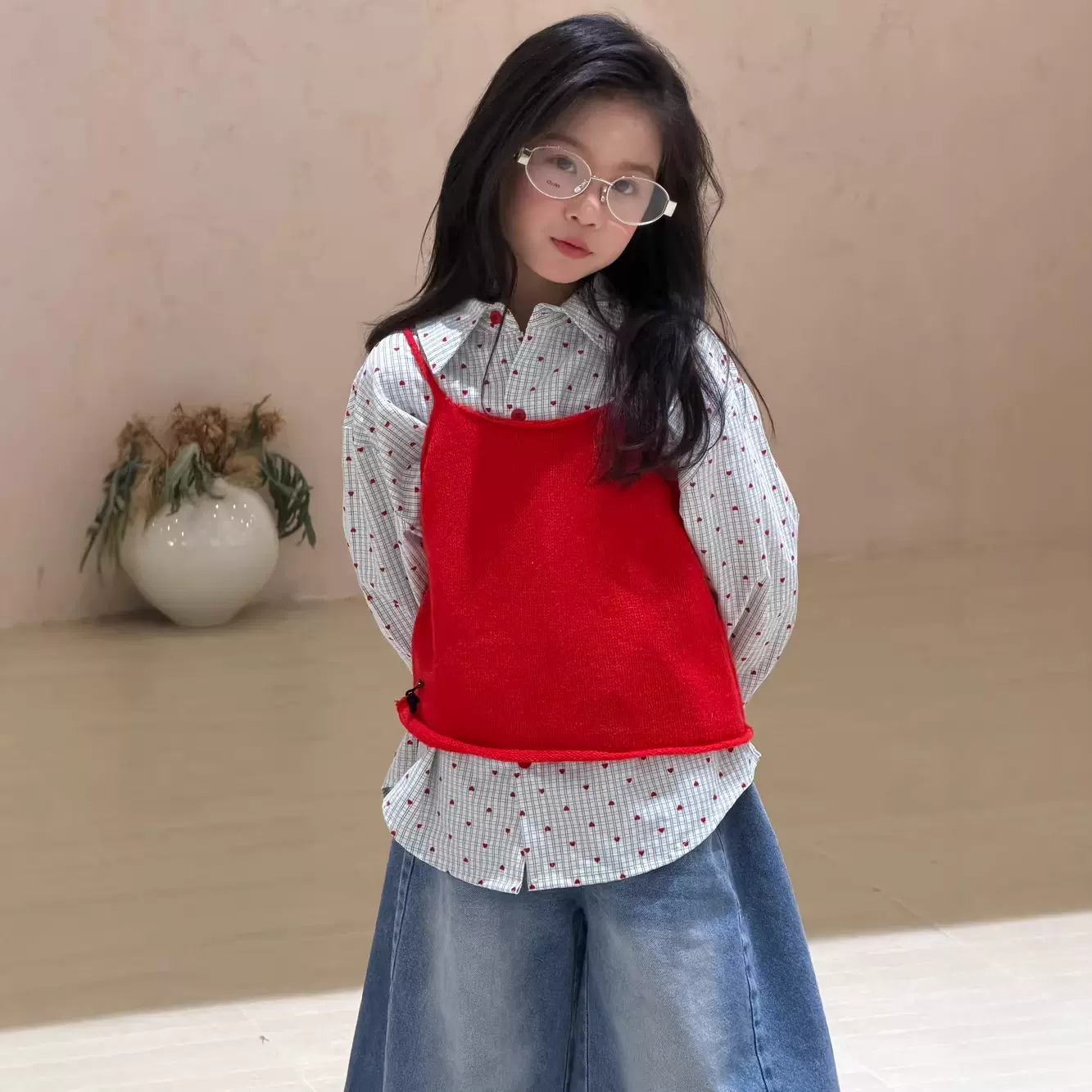 末小蒙衬衣2026春季女童韩版满印小爱心衬衫儿童翻领休闲宽松上衣