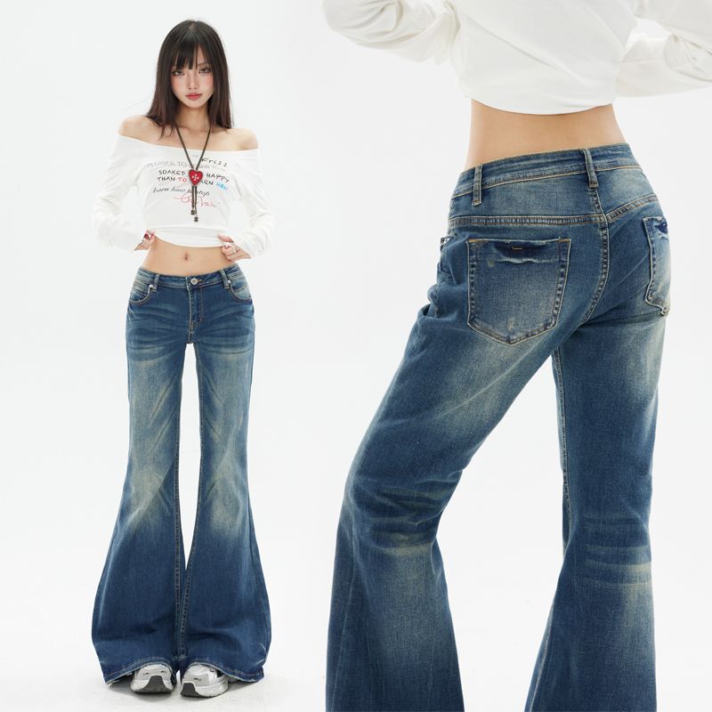 2025 Autumn and Winter New American Retro Low-Waist Non-Leg-Hugging Slim Fit Versatile Denim Floor-Length Flared Pants for Women 2025 Autumn and Winter New American Retro Low-Waist Non-Leg-Hugging Slim Fit Versatile Denim Floor-Length Flared Pants for Women