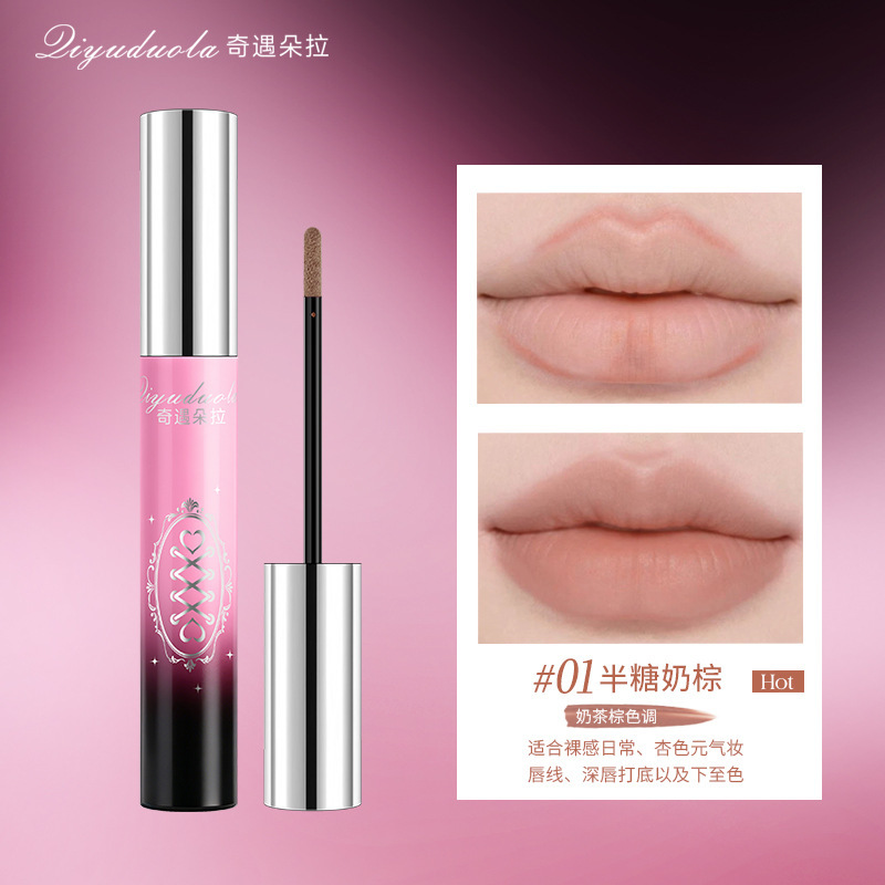 Aventura Dora lápiz labial líquido lápiz labial cepillo labial 2 en 1 canela color desnudo labios grandes impermeables duraderos no decolor fabricante