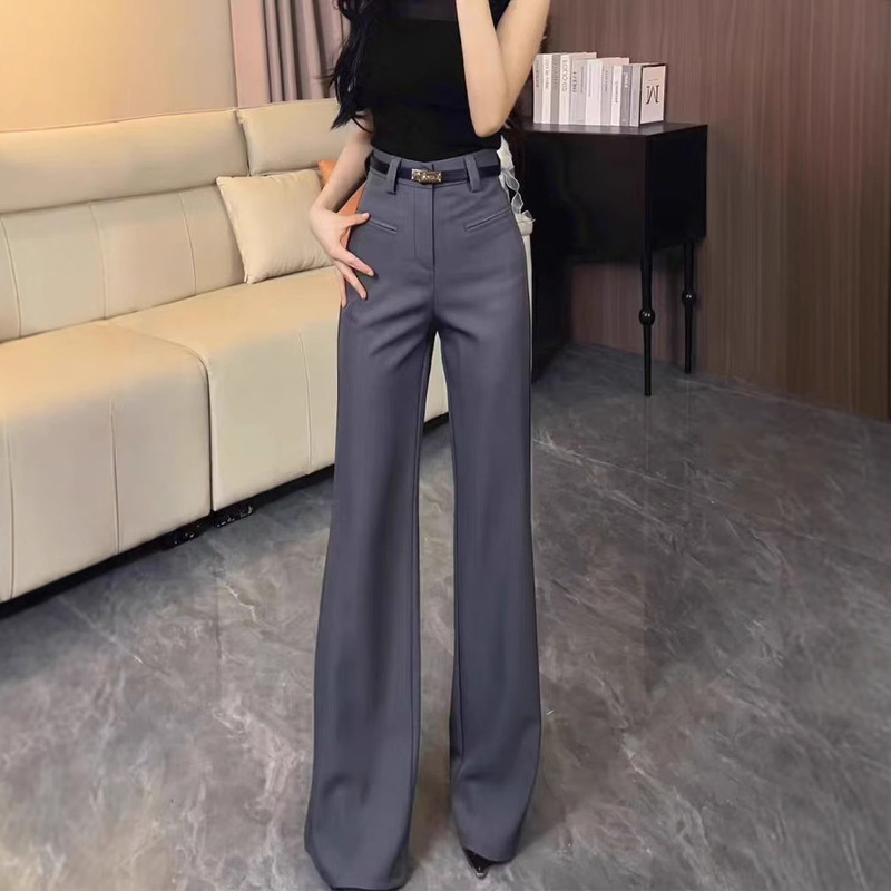 灰色气质高腰显瘦微喇西装裤女2025夏季新款百搭显瘦垂感休闲裤|undefined