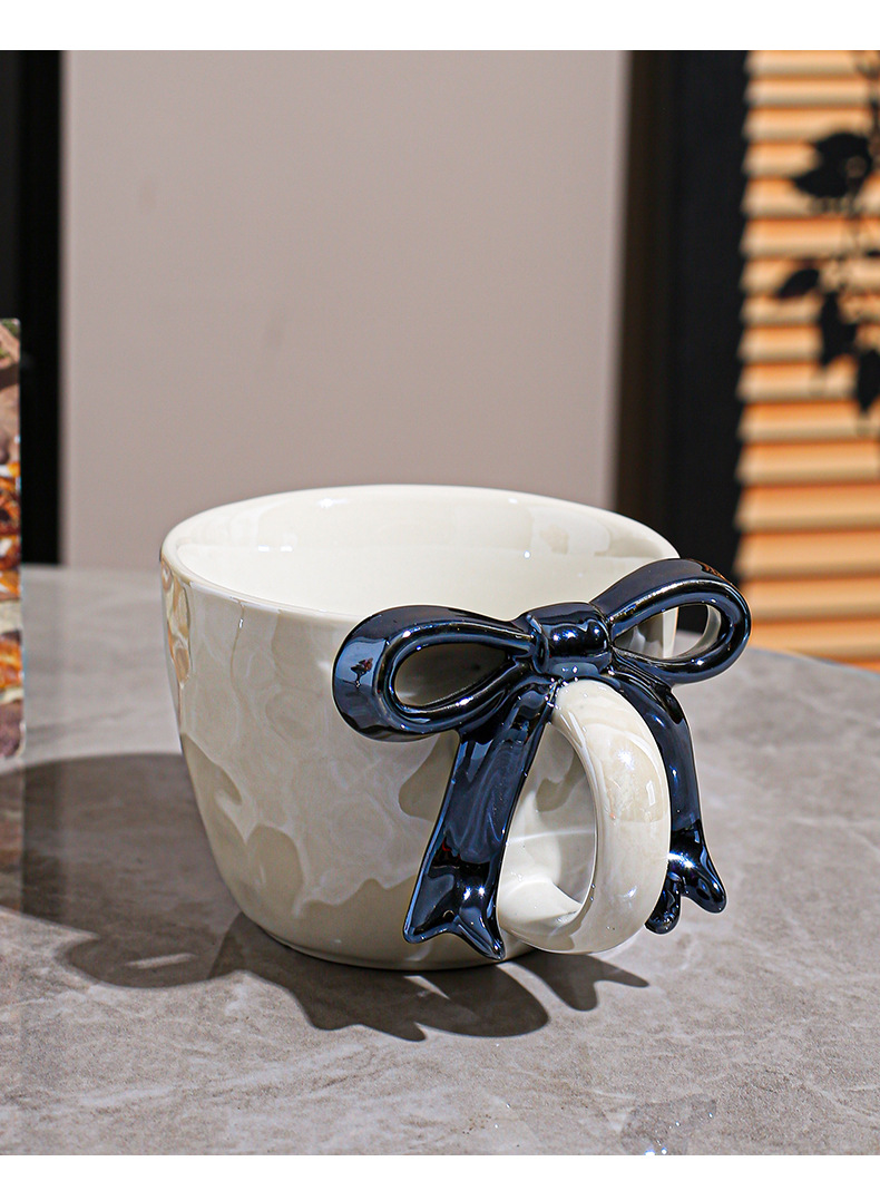 Ceramic Coffee Cup And Saucer Set With Bowknot Elegant Design_voghion.com