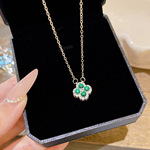 法式轻奢祖母绿幸运四叶花项链女高级感精致简约吊坠不掉色锁骨链