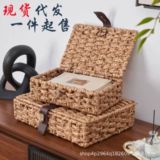 定制草编收纳盒水葫芦草编织储物盒家用草编装饰盒定制手工编织盒