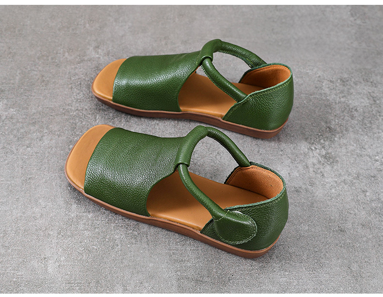 Giày lười nữ mũi vuông da bò đế bằng quai Velcro — Màu nâu chi tiết 11