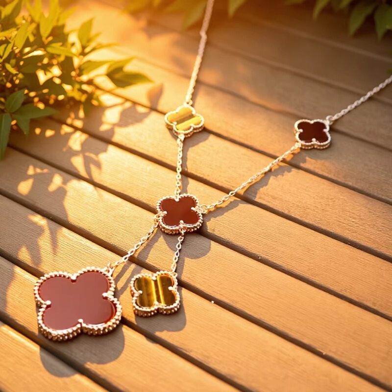 Four-Leaf Clover Six-Flower Necklace Vca Fine Craftsmanship Classic Large and Small Flowers Natural White Mother-Of-Pearl Tassel Cross-Border Luxury Goods Wholesale