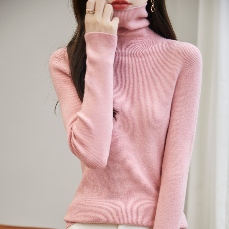 Women's Autumn and Winter High-Neck Knit Sweater, Long-Sleeve Top, Slouchy Collar, Slim-Fit Sweater Wholesale