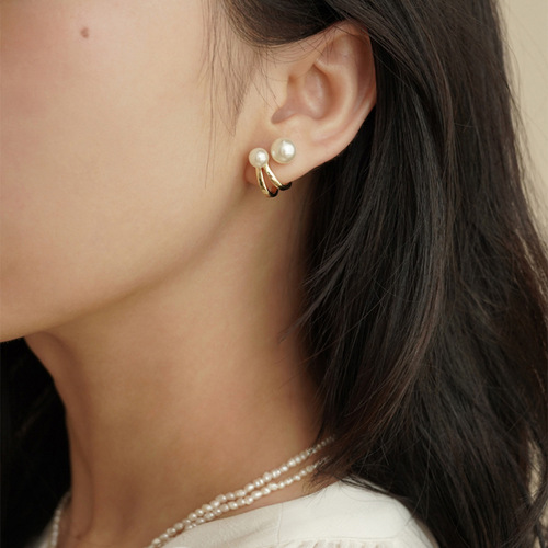 新款小众耳饰ins高级感C形时尚简约耳钉珍珠耳环气质女925银