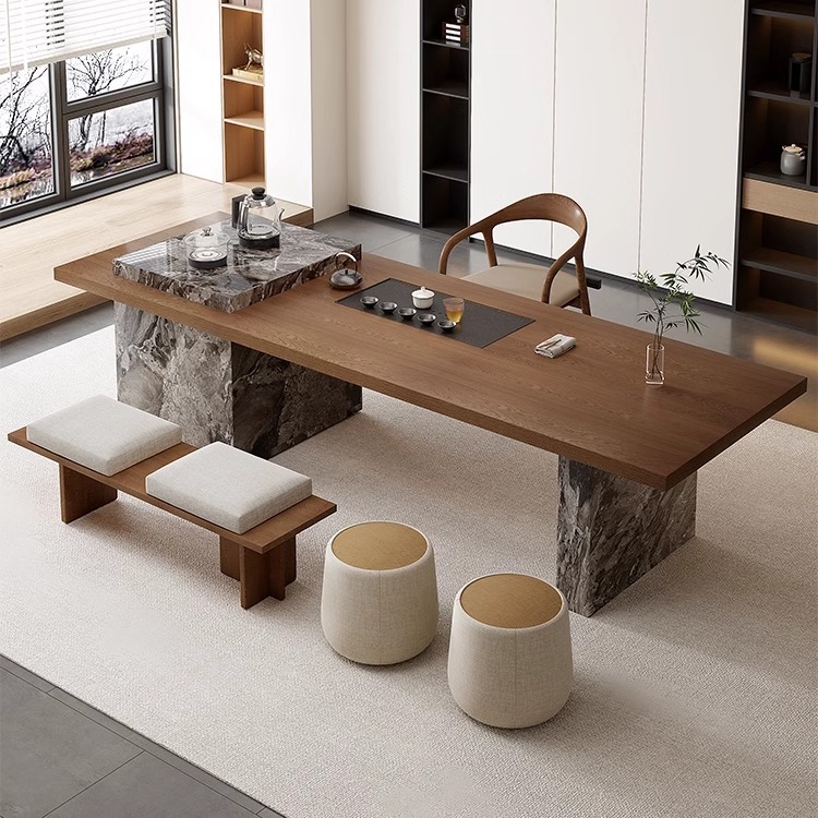 단순함: 티 테이블 2.4m + 슈멧 의자 + 벤치 + 푹신한 스툴_2 + 무료 [인덕션 밥솥 + 흑금석 티 트레이]