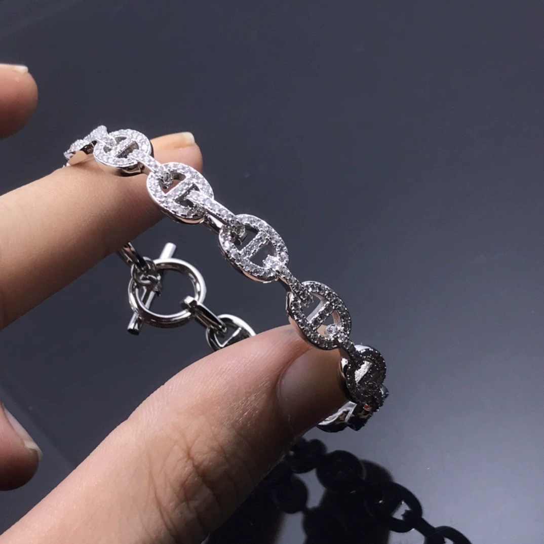 Браслет Star‑link, посеребление розовое золото 18k, варианты с pave-бриллиантами или полностью упрочнённым рисунком, вес 0.002 кг