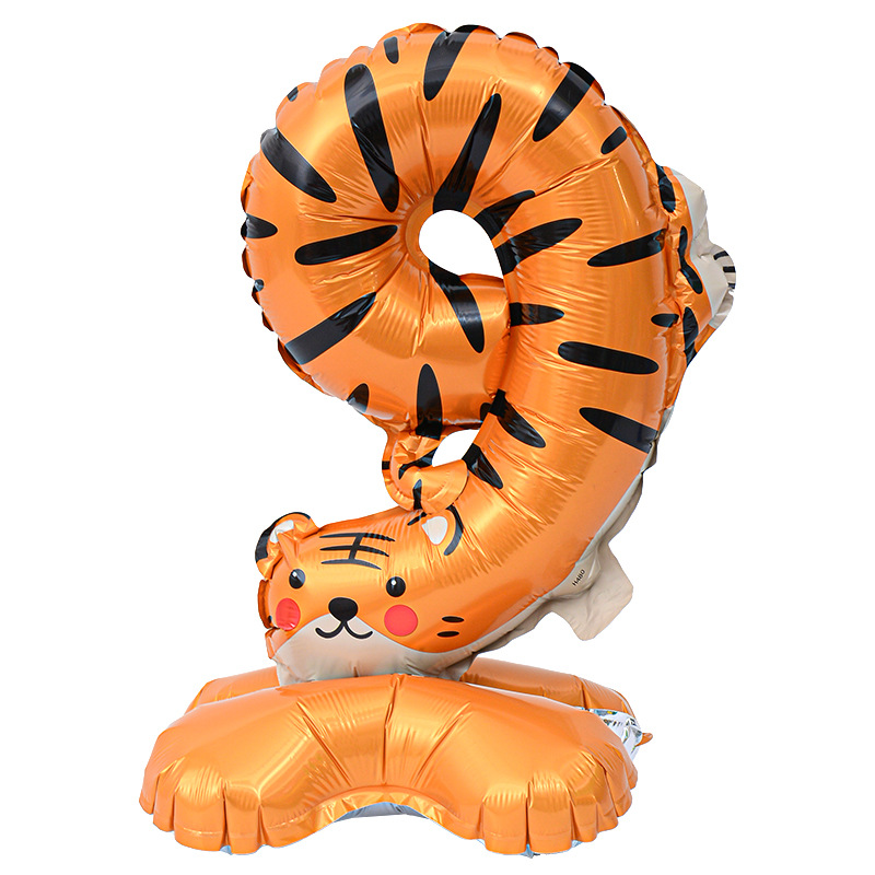 Transfronteriza nueva columna digital de animales de 23 pulgadas globo de aluminio forma de dibujos animados 0-9 decoración de diseño de escena de cumpleaños