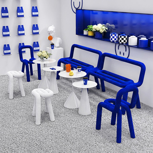 Klein Blue Table and Chair Combination Fashion Drink Dessert Shop Shaped Curved Tube Chair Cafe Creative White Small Coffee Table