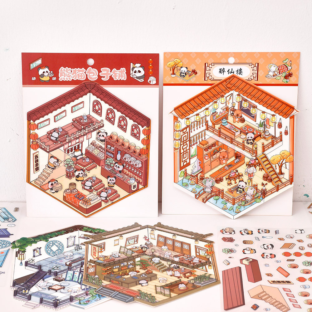 Pegatinas paisajísticas 3D sin recorte DIY pegatinas decorativas hechas a mano para niños interesantes pegatinas de campana de mano para decorar pequeños patrones