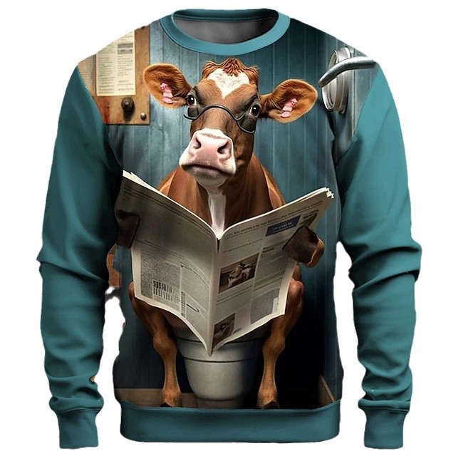 Divertido animal divertido estampado digital en 3D para hombres y mujeres con el mismo estilo suéter suelto de cuello redondo de manga larga