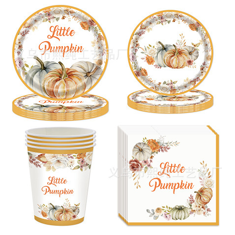 New Thanksgiving Floral Pumpkin Autumn-Themed Disposable Plates, Paper Cups, Paper Napkins, Party Decoration Supplies New Thanksgiving Floral Pumpkin Autumn-Themed Disposable Plates, Paper Cups, Paper Napkins, Party Decoration Supplies