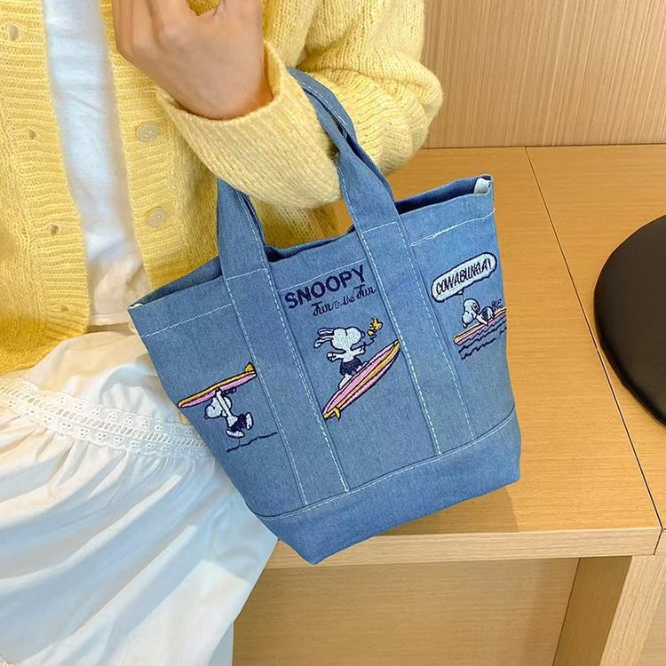 牛仔手提包包女百搭大容量学生书包日系时尚托特包史努比