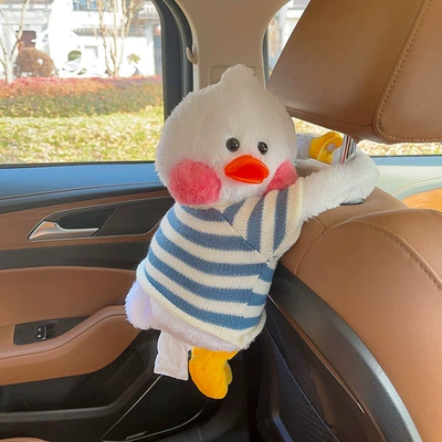 Christmas Car Tissue Box: Car tissue box/set - blue-and-white-stripe-sweater-duck-tissue-box