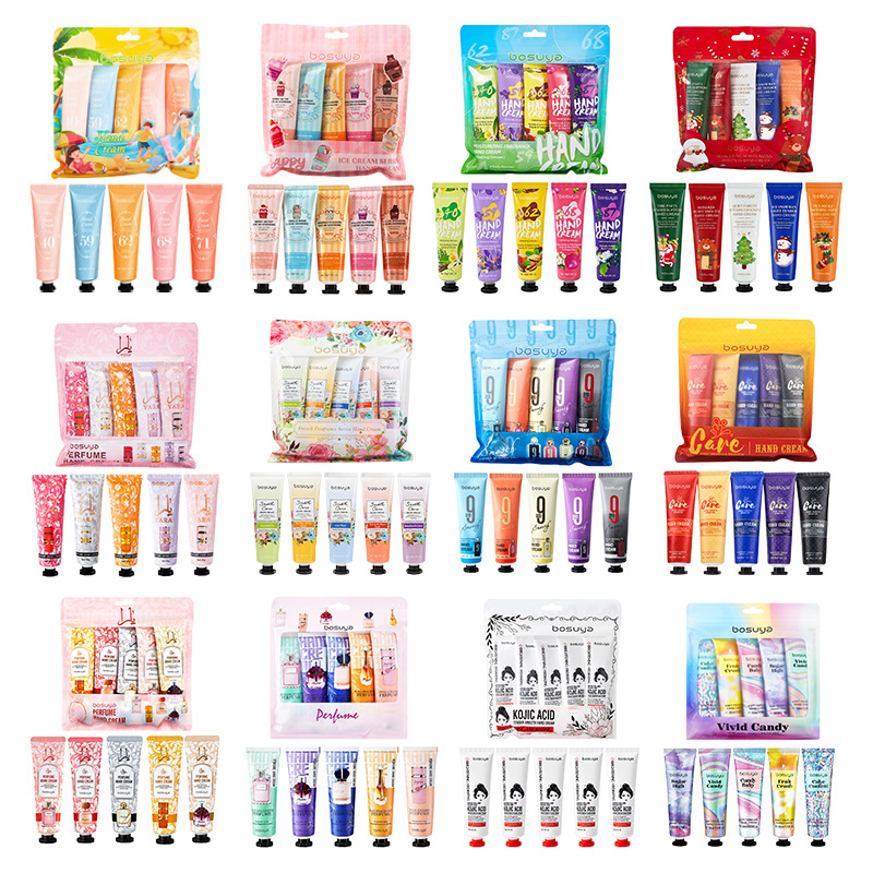 Suministro exclusivo transfronterizo de crema de manos con fragancia BOSUYA, hidratante y humectante, el popular set de cremas de manos de Amazon, paquete de 5 en bolsas. image 6