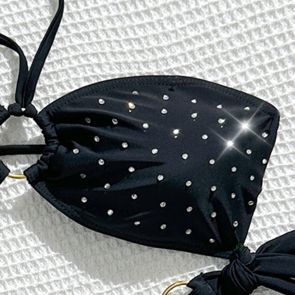 Women's Sexy Two Piece Swimsuit Bikini With Rhinestone Solid Color Triangle Cup For Vacation_voghion.com