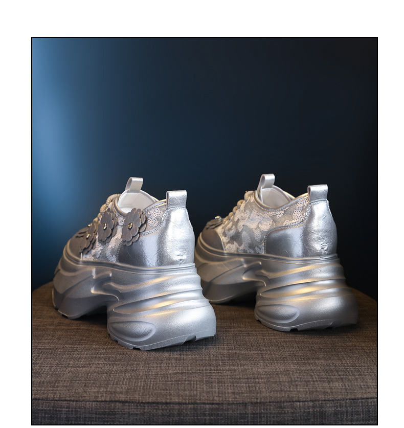 Giày sneaker nữ chunky đế dày tăng chiều cao, lưới thoáng khí — Màu trắng chi tiết 22