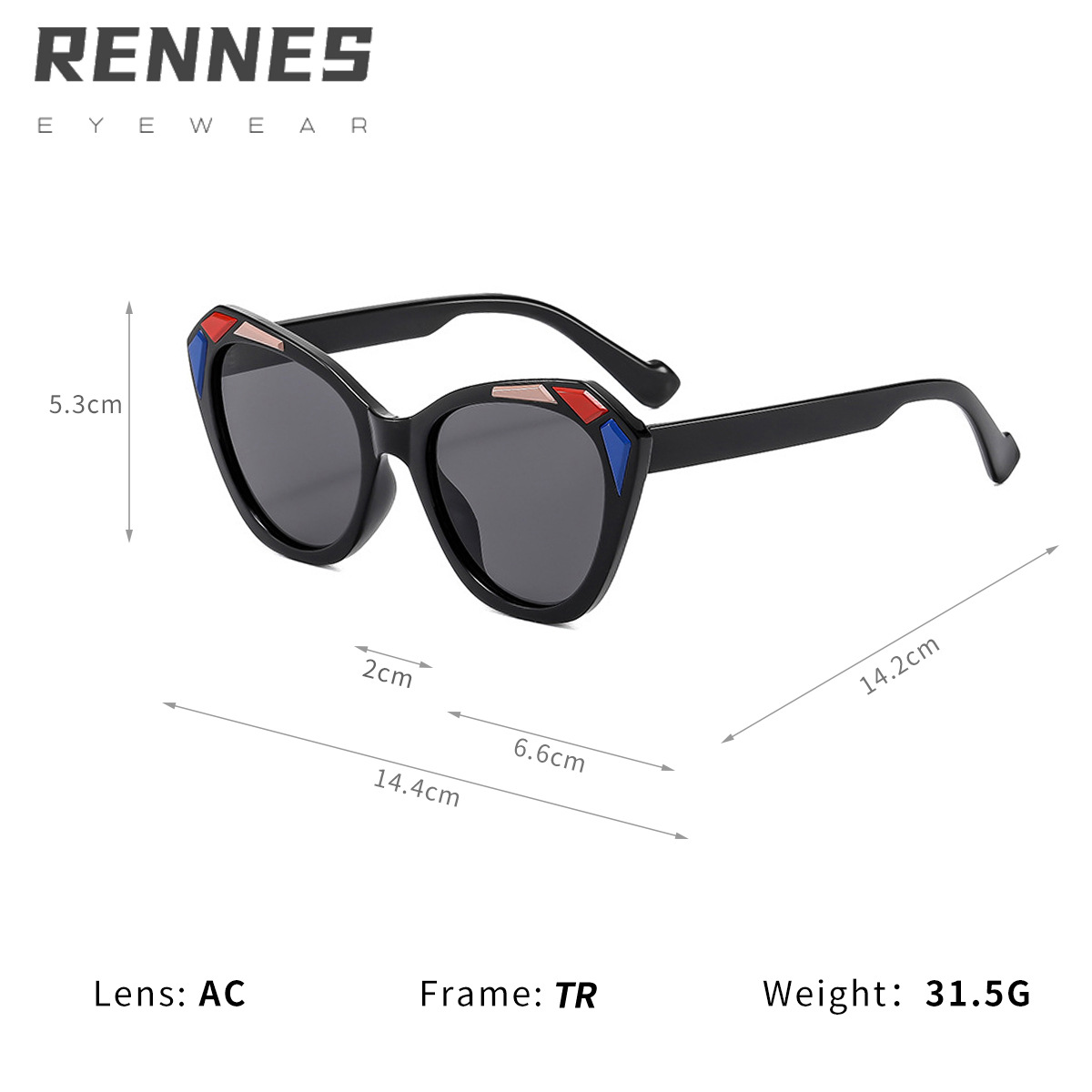 Gafas de sol de moda con marco TR de ojo de gato moderno retro, gafas de sol de alta gama europeas y americanas transfronterizas, Sunglasses